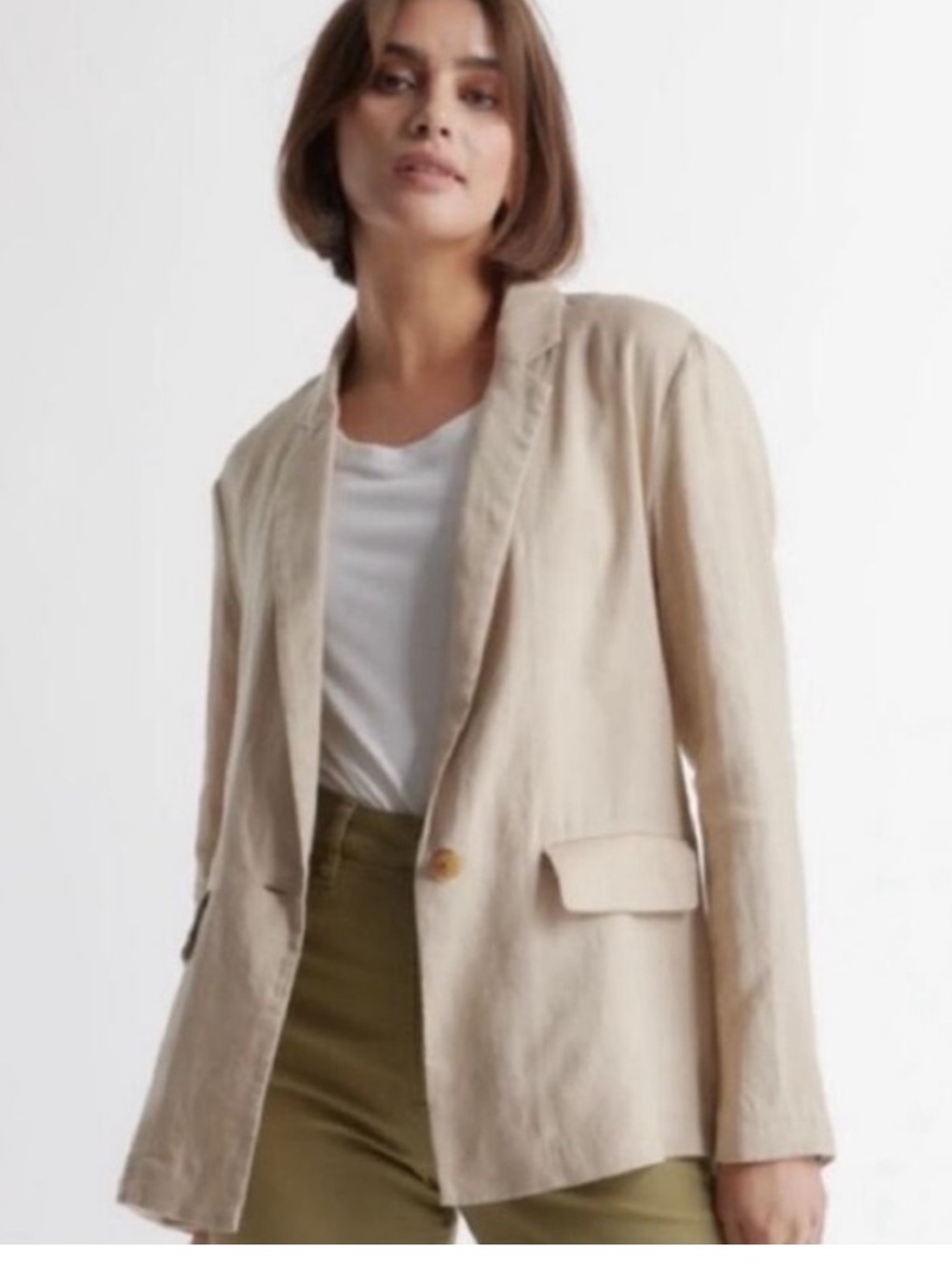 Quince European Linen Casual Blazer in Driftwood. Size Small.